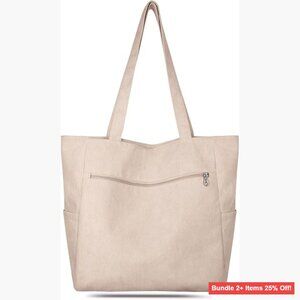 Large Corduroy Tote Bag with Zipper, Shoulder Bag for Work Travel Gym